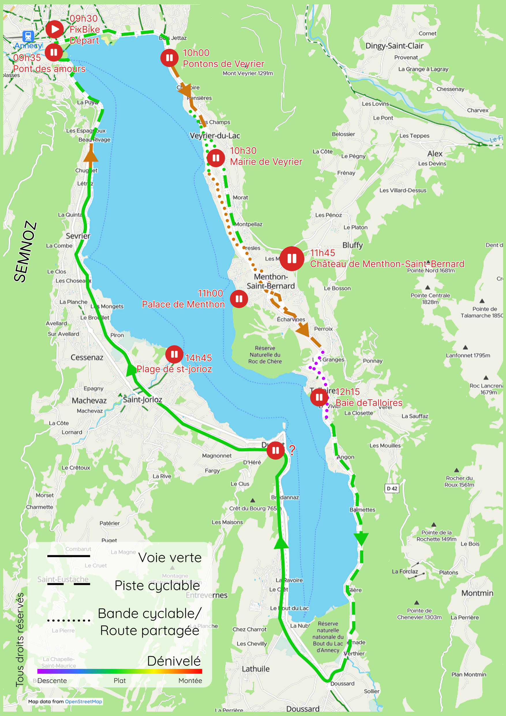 Carte Itinéraire Lac d'Annecy